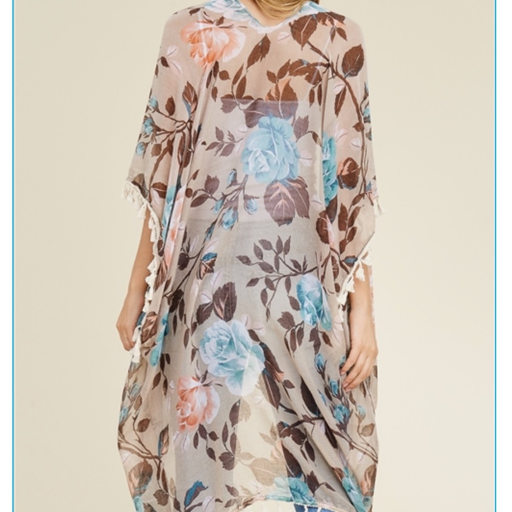 Floral  khaki tassel cardigan